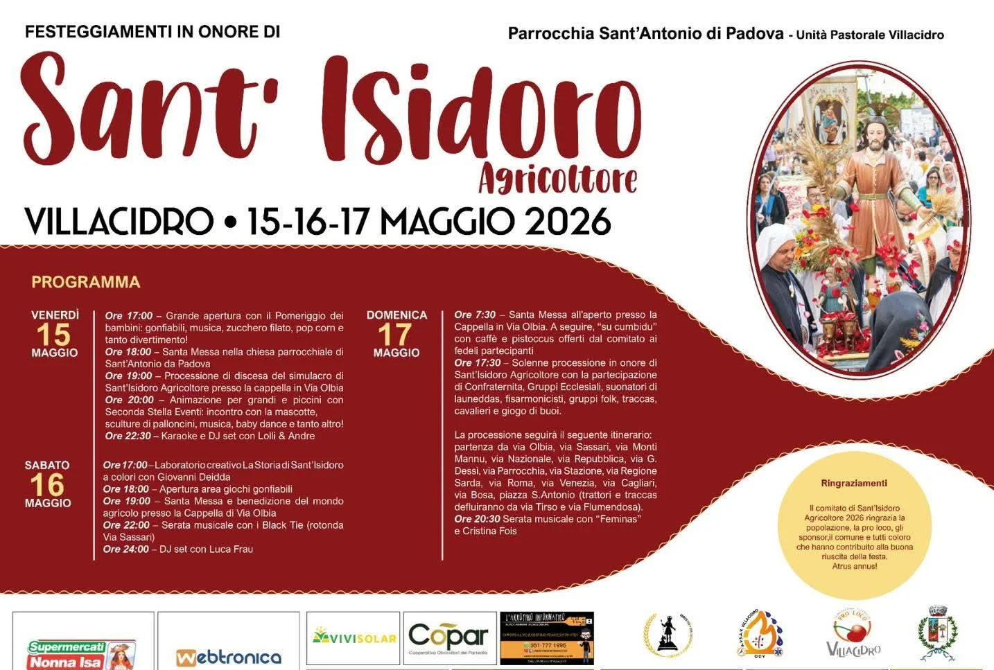 Festeggiamenti in onore di Sant’Isidoro Agricoltore 2026