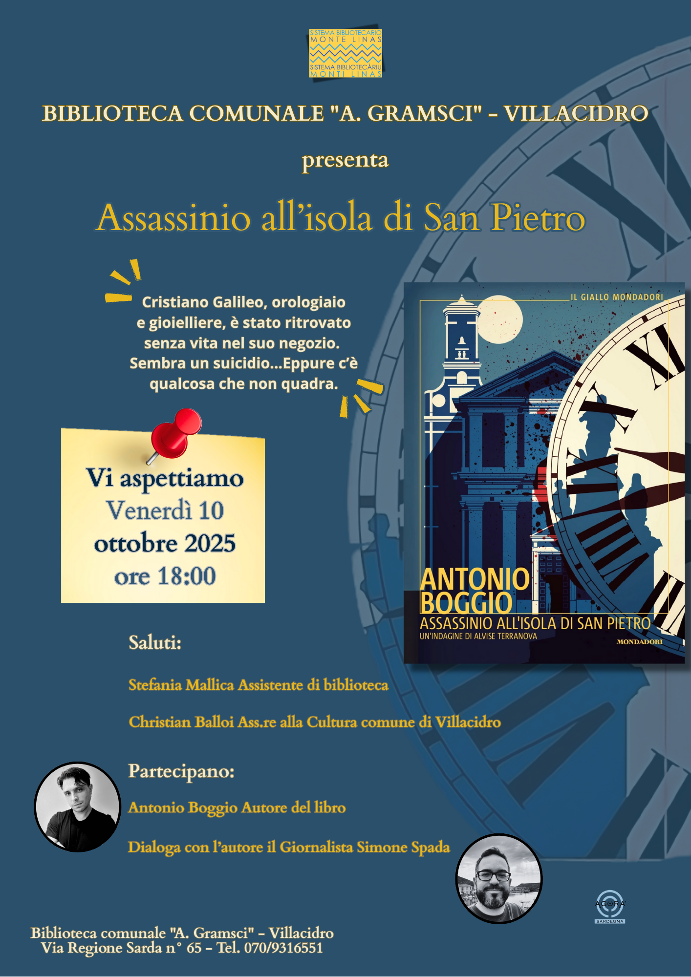 Presentazione del libro Assassinio all’isola di San Pietro Biblioteca comunale Villacidro
