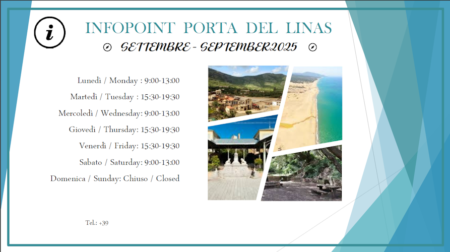 Infopoint PORTA DEL LINAS - Villacidro- Orari di apertura Settembre 2025