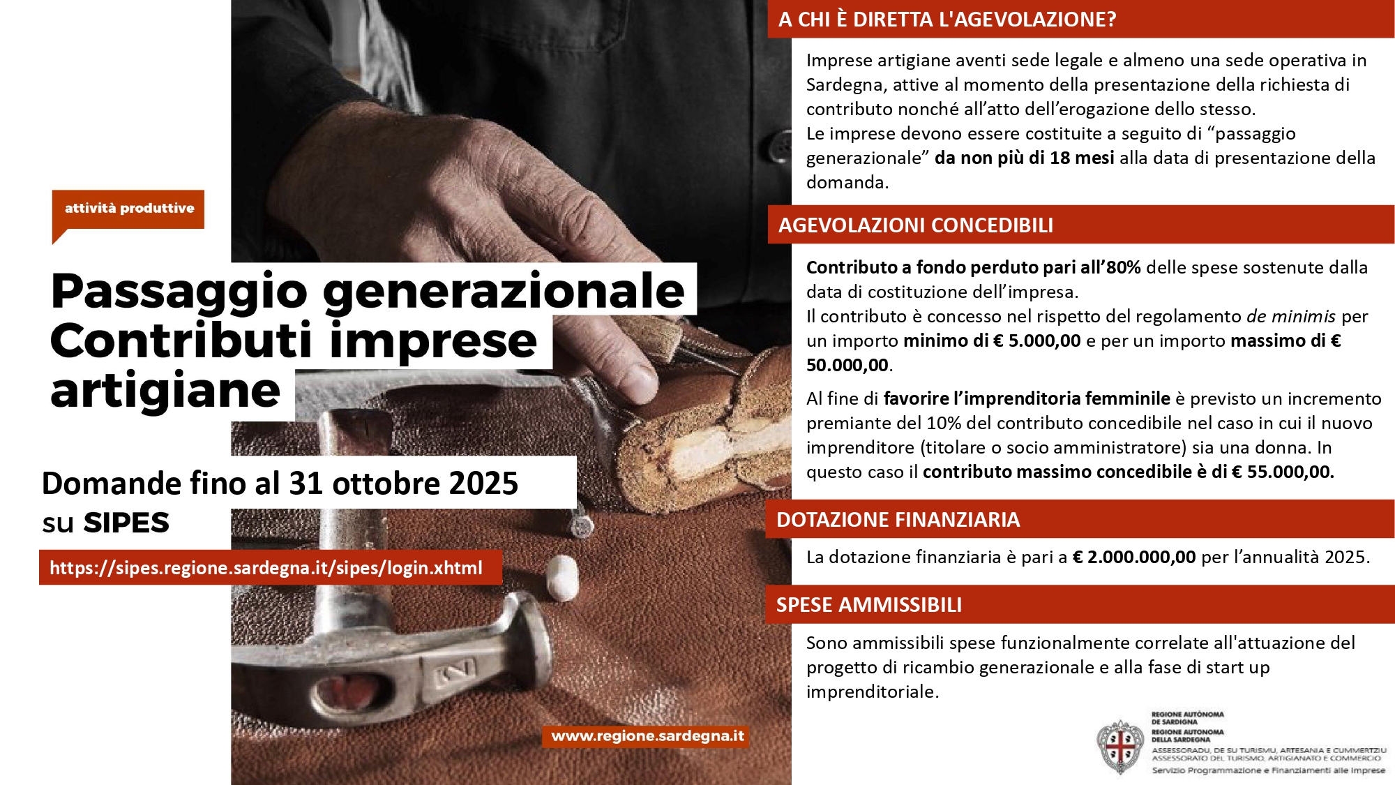 Passaggio generazionale contributi imprese artigiane - Domande fino al 31 Ottobre 2025 su SIPES